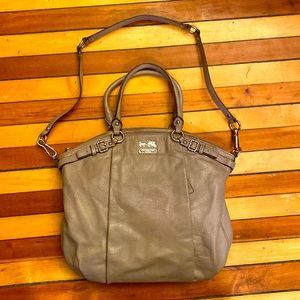 COACH Madison Lindsey Leather Purse - Gray With Teal Lining